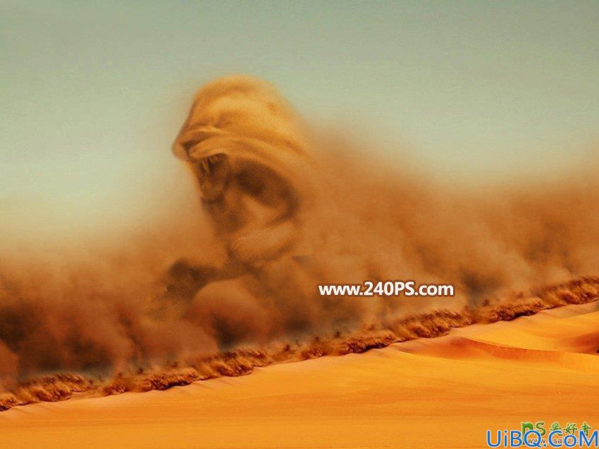 Photoshop壮丽景观合成教程：创意打造凶猛如狂狮的沙尘暴场景。