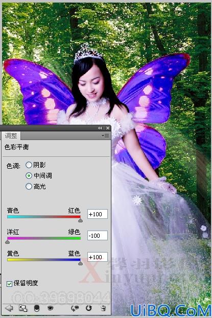 Photoshop将MM婚纱照合成梦幻的森林蝴蝶仙子