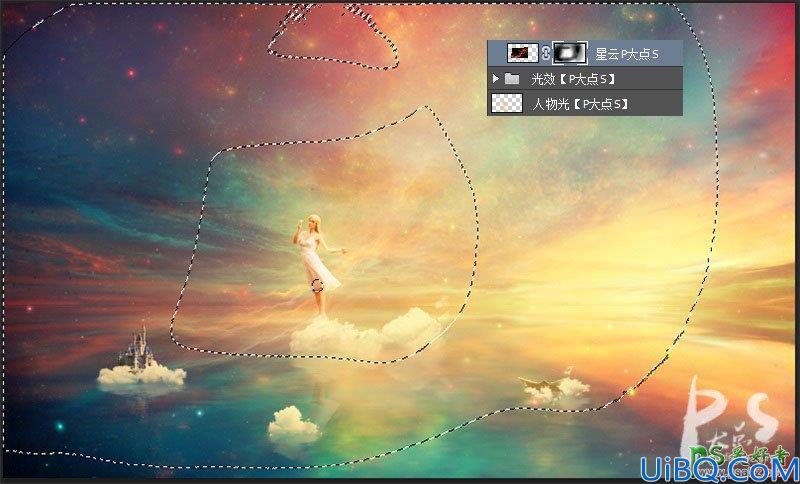 Photoshop美女人像合成教程：创意打造美轮美奂的天空少女场景，天使少女