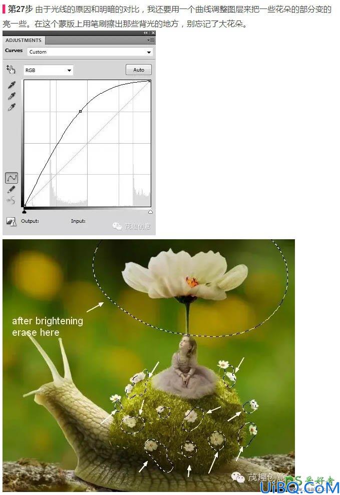 PhotosHop创意合成意境梦幻童话世界里坐在蜗牛上的小花仙子