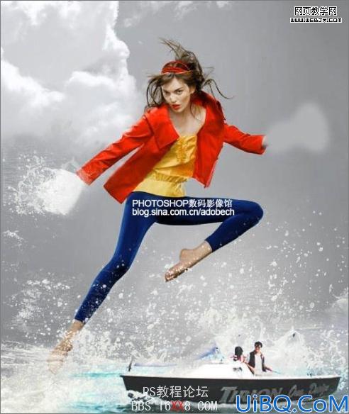 Photoshop照片合成教程:海上踏浪的舞蹈的美女