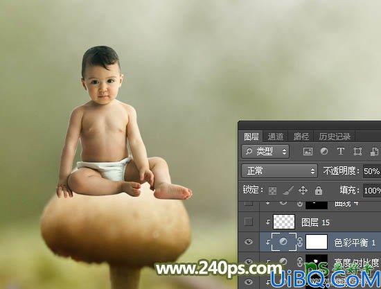 Photoshop婴儿照片合成教程：创意打造可爱婴儿坐在蘑菇上的小天使形象图