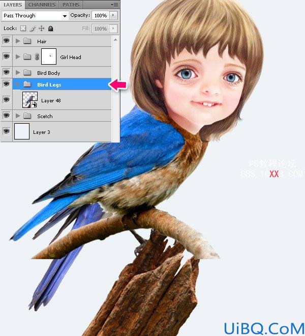 PHOTOSHOP教程:创建一个梦幻的小鸟女孩画像