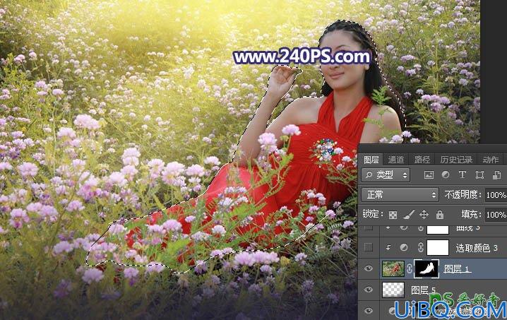 Photoshop调色教程：给花园中拍摄的性感女人照片调出唯美的紫色，阳光色