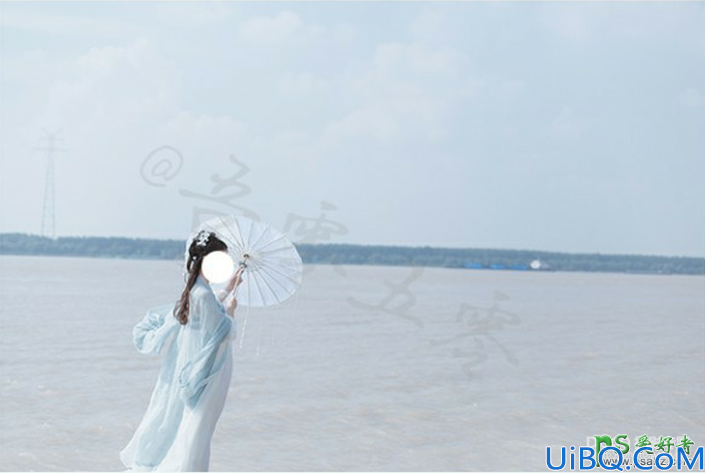 Photoshop给海边拍摄的古典美女写真照调出漂亮的小清新艺术效果