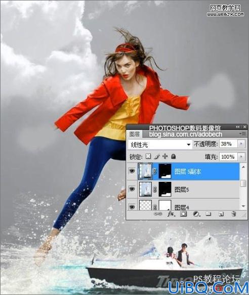 Photoshop照片合成教程:海上踏浪的舞蹈的美女