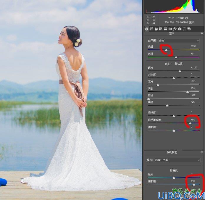 Photoshop婚片调色教程：给裸背女生婚纱照调出蓝色小清新艺术色彩。