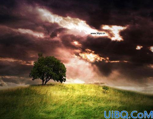 Photoshop合成教程:暗调天空下勇敢的绿树