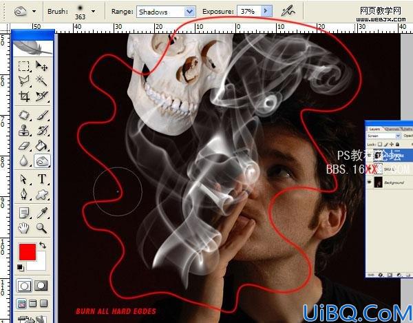 Photoshop合成教程:制作骷髅烟雾禁烟标志