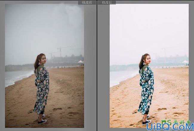 Photoshop摄影后期调色教程：结合LR软件给海景美女照片调出电影胶片效果