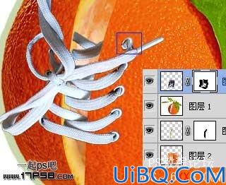PhotoShop教程:合成一个系着鞋带的桔子