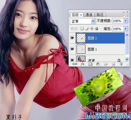 photoshop图片切割合成猕猴桃美女