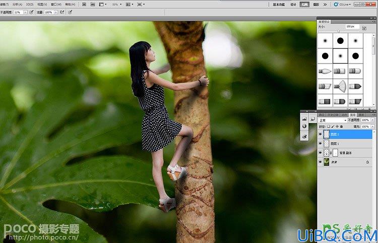 Photoshop人像合成教程：制作微距镜头下漂亮小女孩儿攀爬小树的效果图