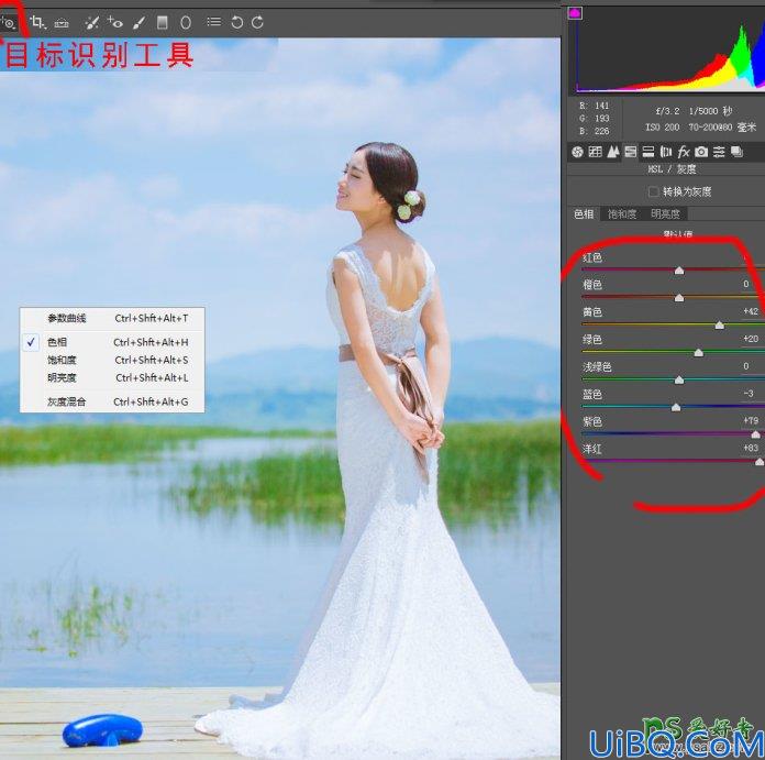 Photoshop婚片调色教程：给裸背女生婚纱照调出蓝色小清新艺术色彩。