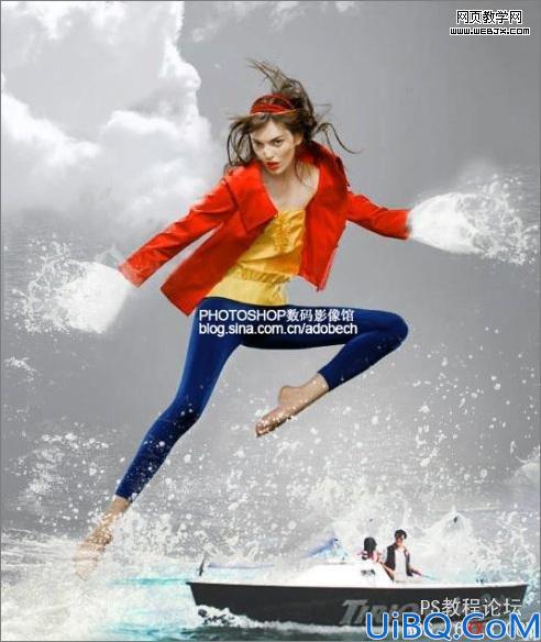 Photoshop照片合成教程:海上踏浪的舞蹈的美女