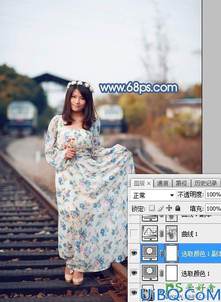 Photoshop给外景拍摄的碎花裙大众脸美少妇写真照调出浪漫温馨的