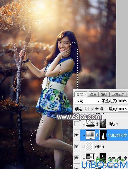 Photoshop美女调色：给阳光气质的成熟魅力女人外拍写真照调出深秋暗红色