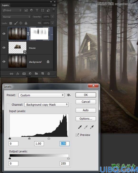 Photoshop图像合成实例教程：创意打造一幅黑暗森林里恐怖的鬼屋效果图