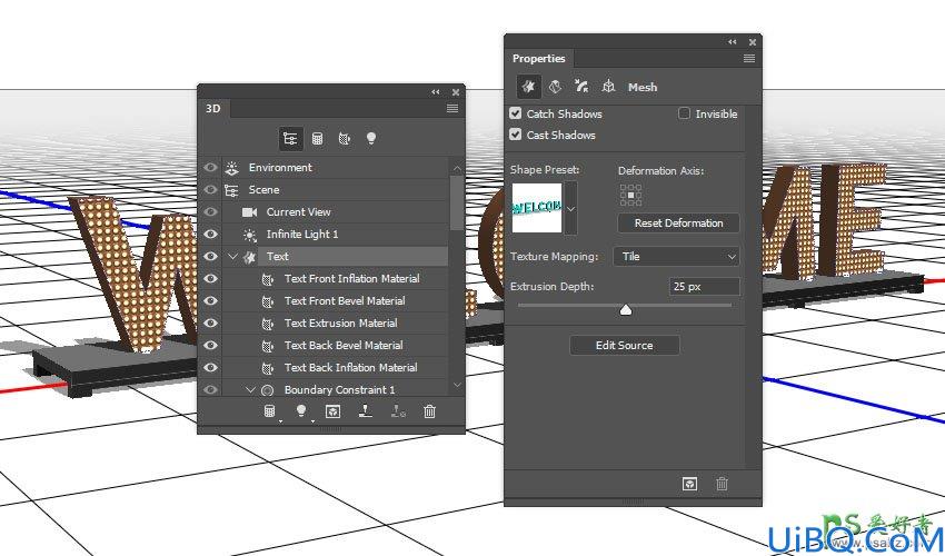 利用新版Photoshop软件中的3D工具制作立体风格的矩阵LED字体，LED字效