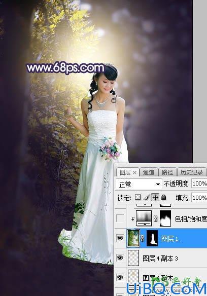 Photoshop婚片调色教程实例：给外景拍摄的清新美女婚纱照调出唯美的逆光