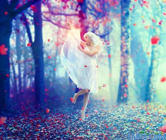 Photoshop美少女场景合成实例教程：打造在浪漫秋景中舞动的梦幻白衣美女