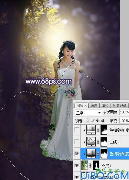 Photoshop婚片调色教程实例：给外景拍摄的清新美女婚纱照调出唯美的逆光