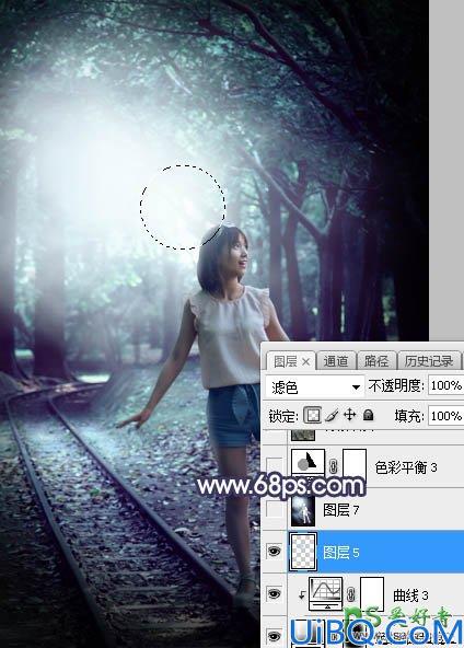 Photoshop给光线发暗的青春少女外拍写真照调出唯美的青蓝色