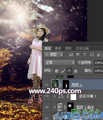 Photoshop少妇图片调色：给森林中的性感高贵少妇图片调出唯美的暗红色