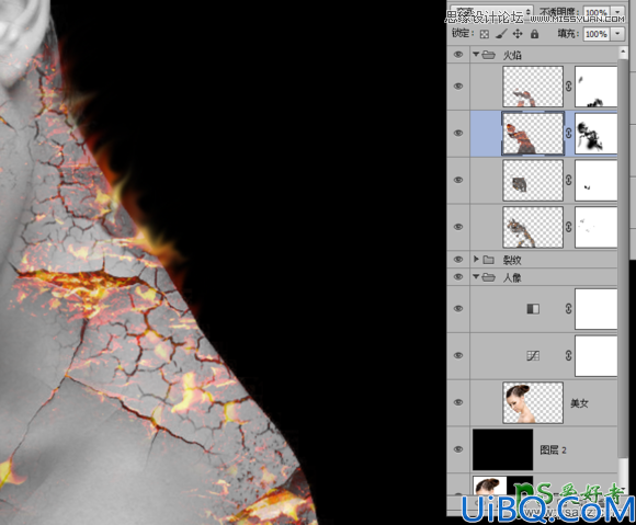 Photoshop美女头像合成教程：创意合成碎裂打散效果的火焰美女头像