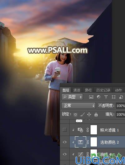 Photoshop调色教程：给清晨农村街道上拍摄的女生照片调出漂亮的逆光效果