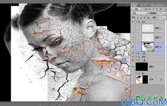 Photoshop美女头像合成教程：创意合成碎裂打散效果的火焰美女头像