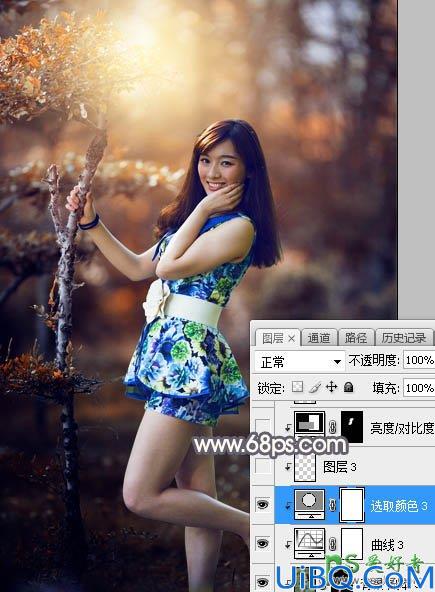 Photoshop美女调色：给阳光气质的成熟魅力女人外拍写真照调出深秋暗红色