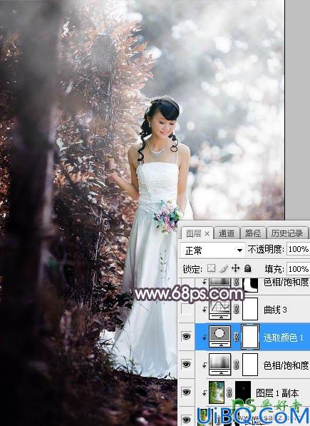 Photoshop给低胸性感的美女婚纱照调出唯美的中性红褐色