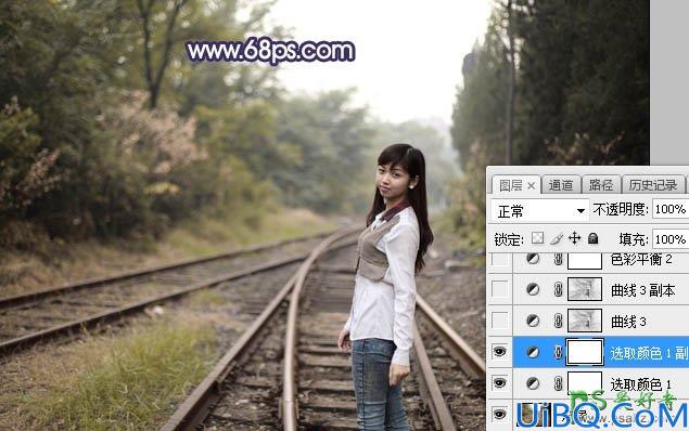 Photoshop给铁路上拍摄的可爱女孩生活照调出温暖的霞光色彩