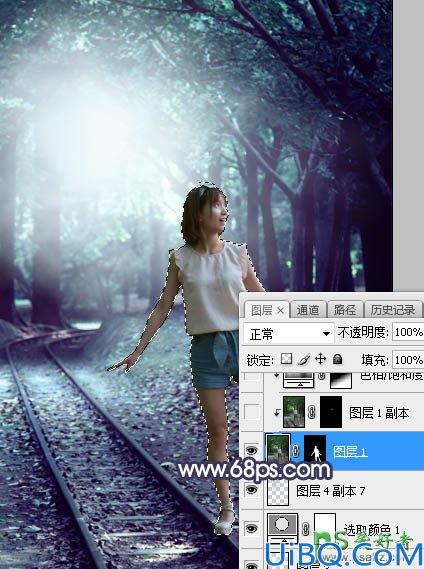 Photoshop给光线发暗的青春少女外拍写真照调出唯美的青蓝色