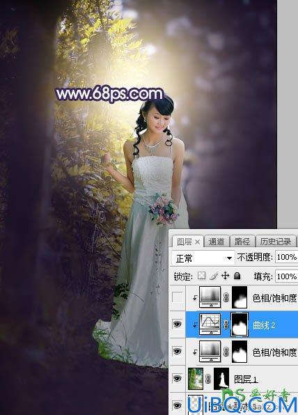 Photoshop婚片调色教程实例：给外景拍摄的清新美女婚纱照调出唯美的逆光