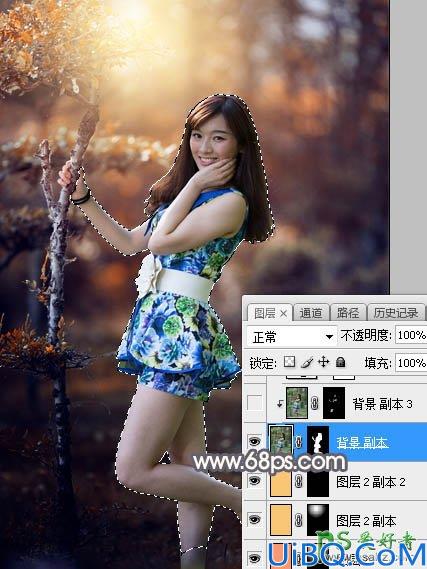 Photoshop美女调色：给阳光气质的成熟魅力女人外拍写真照调出深秋暗红色