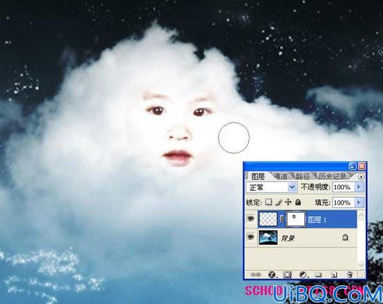 Photoshop照片合成教程:卡通儿童形象白云