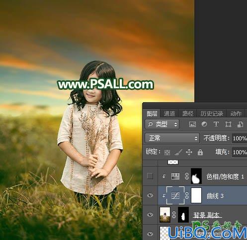 Photoshop给郊外自拍的可爱小女孩儿生活照调出温暖的青黄色