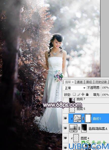 Photoshop给低胸性感的美女婚纱照调出唯美的中性红褐色