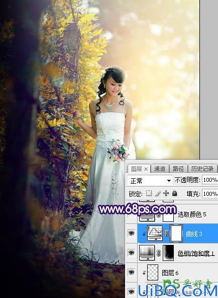 Photoshop给裸露香肩的美女婚纱照调出绚丽的蓝黄色秋季逆光效果