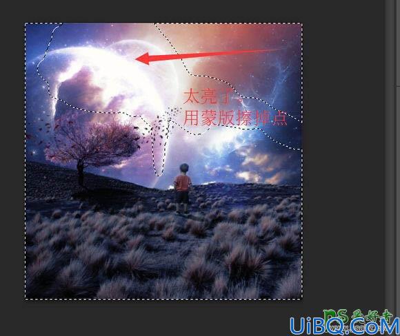 Photoshop创意合成梦幻意境场景中仰望星空的小男孩儿