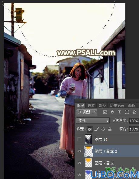 Photoshop调色教程：给清晨农村街道上拍摄的女生照片调出漂亮的逆光效果