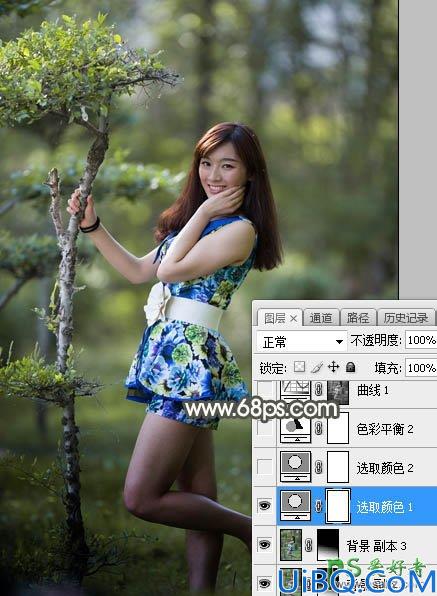 Photoshop给树林中自拍的漂亮女孩儿外景照片调出古典黄褐色