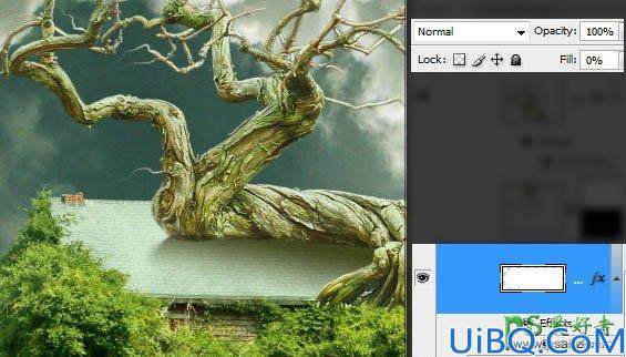 Photoshop合成教程：合成科幻效果的古老树屋-天空中飞翔的古树效果