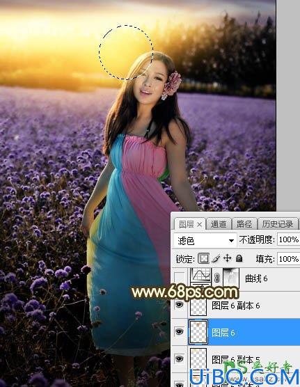 Photoshop给粉色长裙性感嫂子花圃中的写真照调出唯美意境霞光色