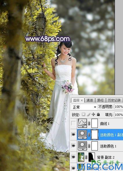 Photoshop婚片调色教程实例：给外景拍摄的清新美女婚纱照调出唯美的逆光