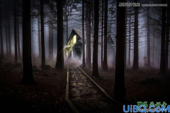 Photoshop图像合成实例教程：创意打造一幅黑暗森林里恐怖的鬼屋效果图