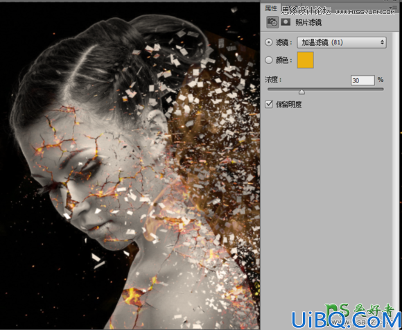 Photoshop美女头像合成教程：创意合成碎裂打散效果的火焰美女头像