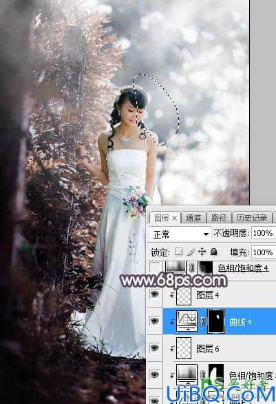 Photoshop给低胸性感的美女婚纱照调出唯美的中性红褐色